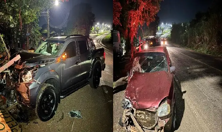 Acidente entre Frontier e Corsa deixa motorista ferido na Avenida Egydio Geronymo Munaretto, em Toledo
