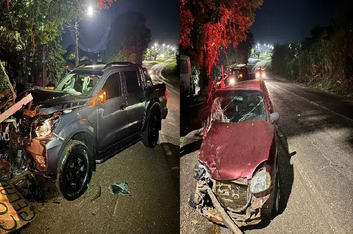 Acidente entre Frontier e Corsa deixa motorista ferido na Avenida Egydio Geronymo Munaretto, em Toledo