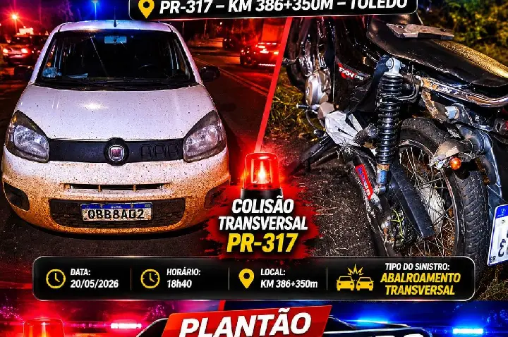GRAVE ACIDENTE ENTRE CARRO E MOTO DEIXA MOTOCICLISTA FERIDO NA PR-317 EM TOLEDO