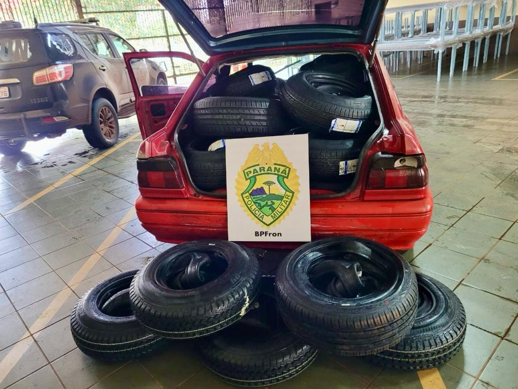 BPFRON atua contra o contrabando: Apreensão de veículo e pneus em Guaira - PR