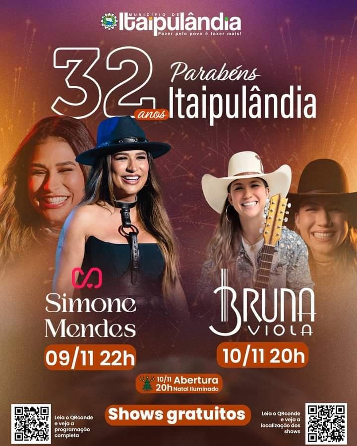 Confira a programação de shows pelos 32 anos de Itaipulândia
