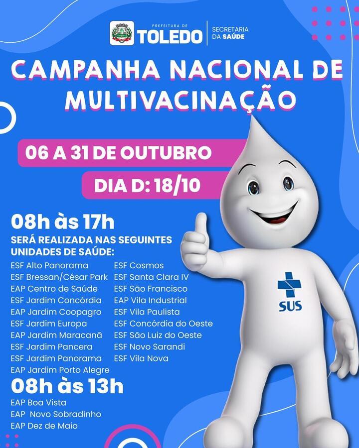 Toledo realiza Dia D de vacinação neste sábado (18)