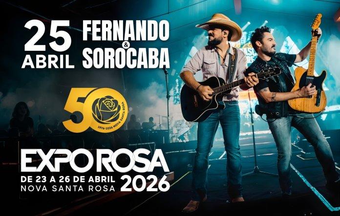 Dupla sertaneja Fernando & Sorocaba é a primeira atração confirmada da Expo Rosa 2026