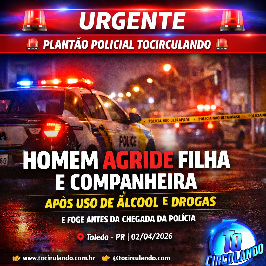 Homem agride filha e companheira após uso de álcool e drogas e foge antes da chegada da polícia