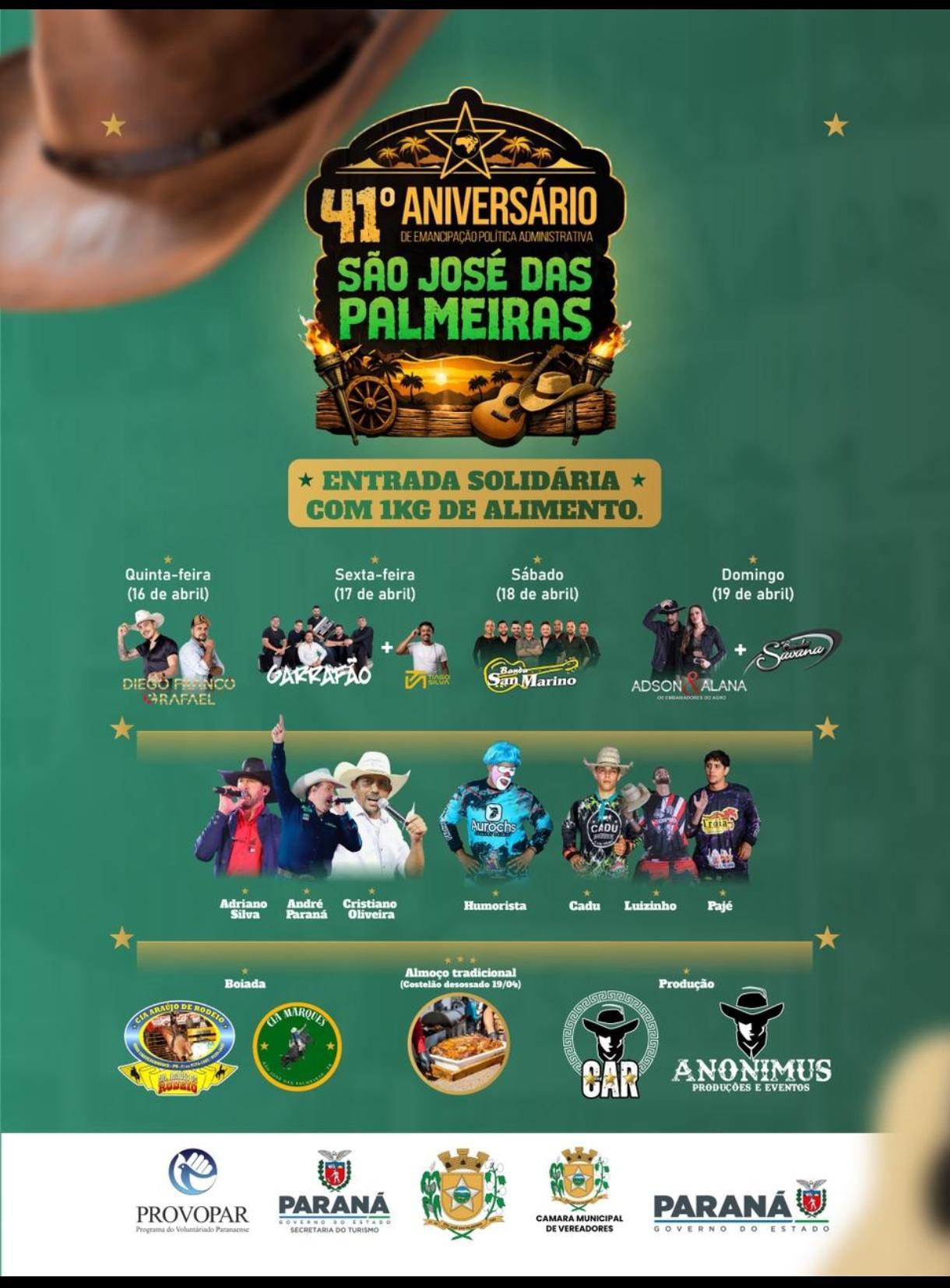 São José das Palmeiras celebra 41º aniversário com grande festa e shows gratuitos