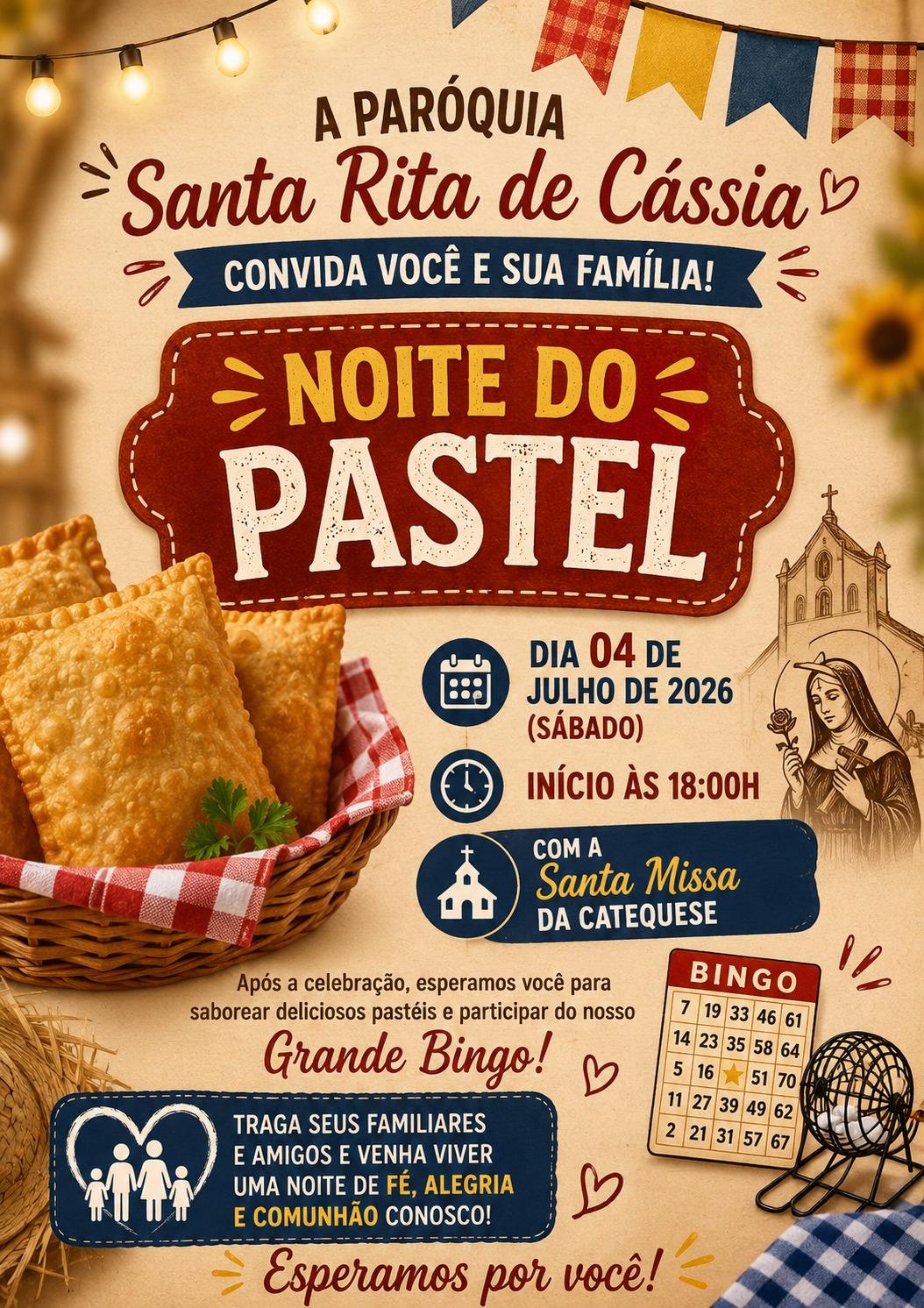 Paróquia Santa Rita de Cássia promove Noite do Pastel e Grande Bingo neste sábado em Toledo