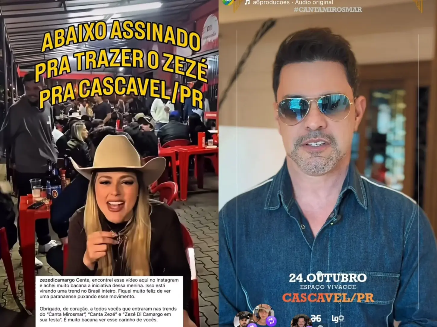 Zezé Di Camargo responde campanha de influenciadora e confirma show para milhares de fãs no interior do Paraná